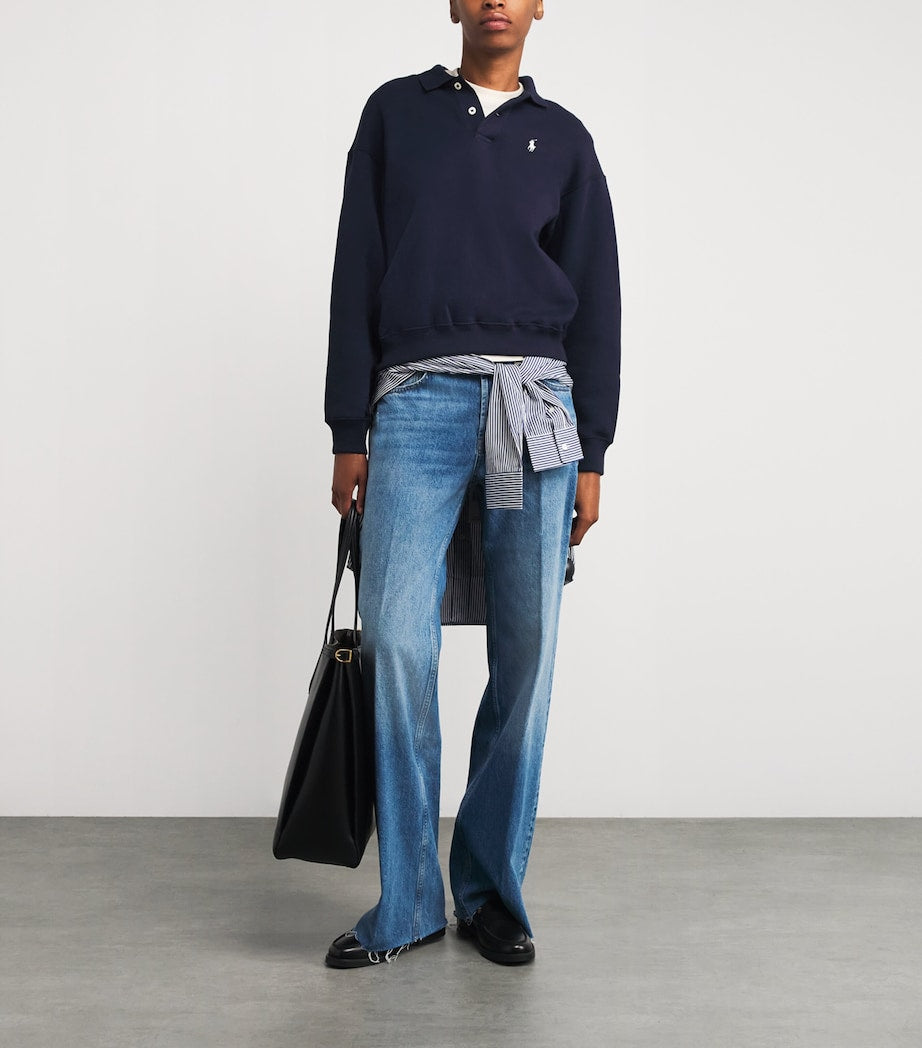 Polo Ralph Lauren Navy Fleece Polo-Collar Sweatshirt