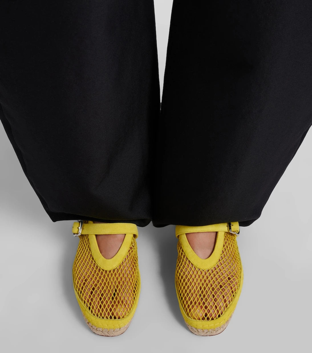Alaïa - Fishnet suede-trimmed espadrilles