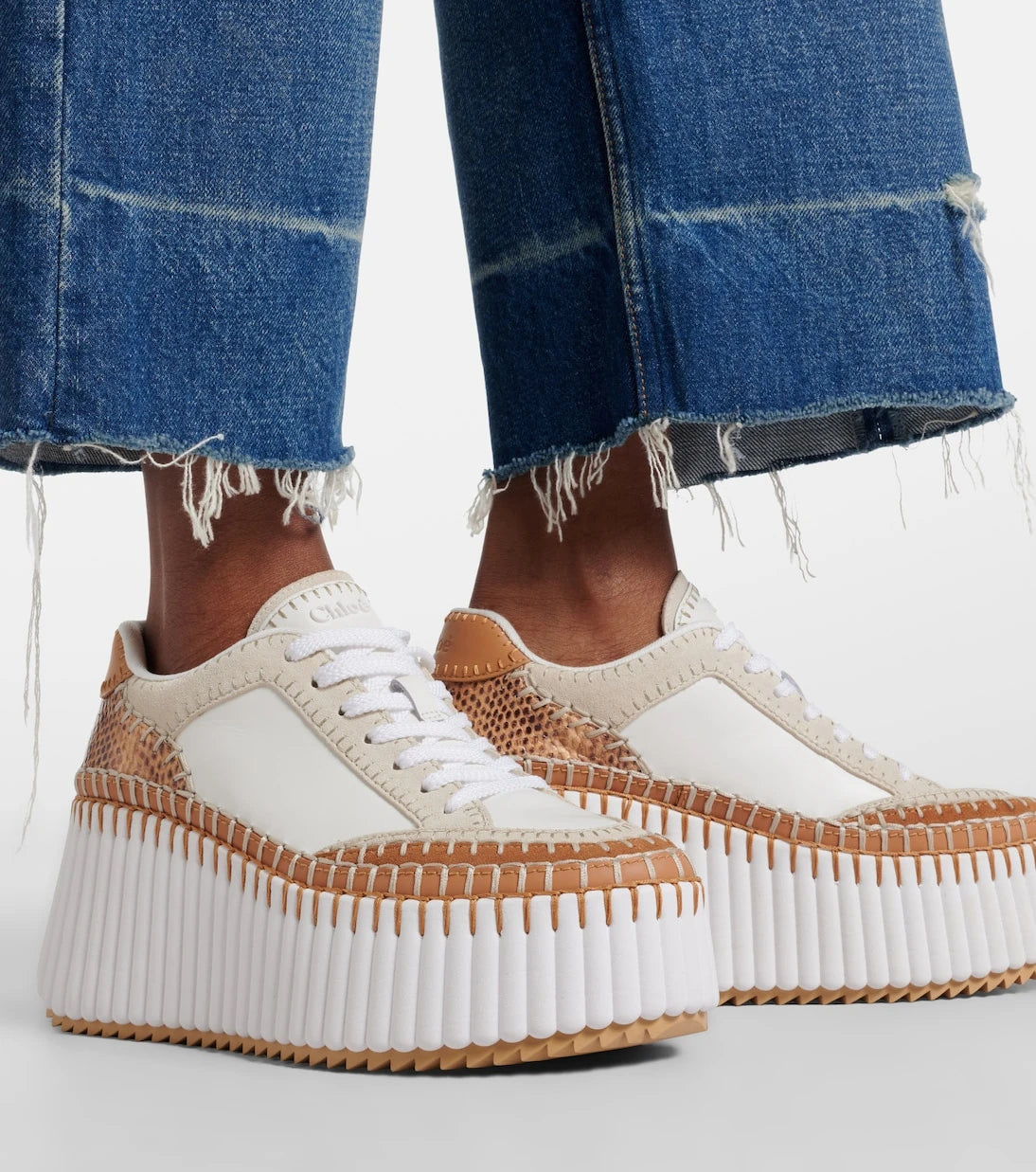 Chloé - Nama leather-trimmed platform sneakers