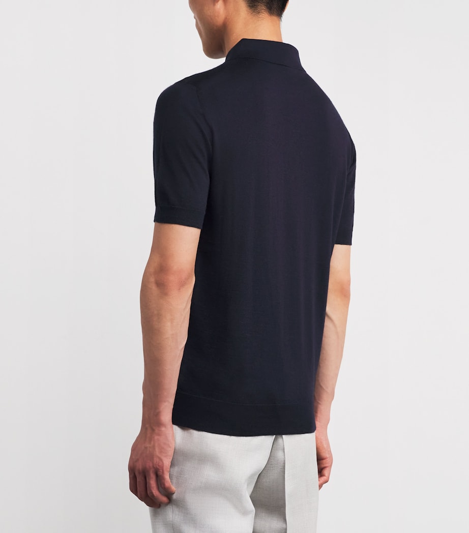 Isaia Black Cashmere-Silk Knit Polo Shirt