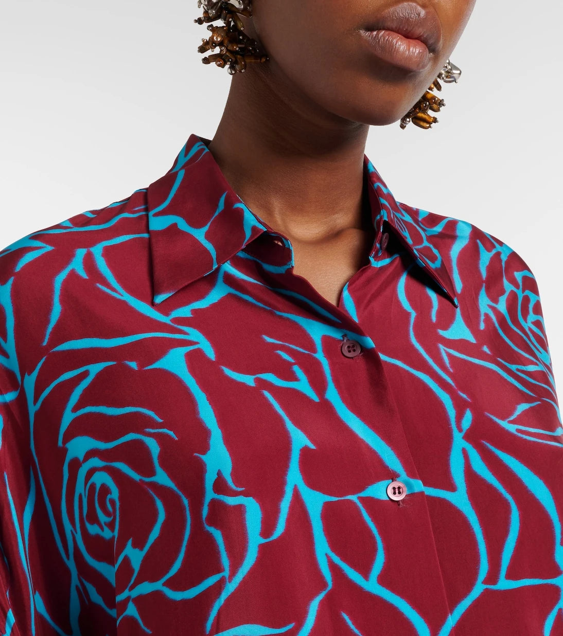 Dries Van Noten - Printed oversized satin shirt