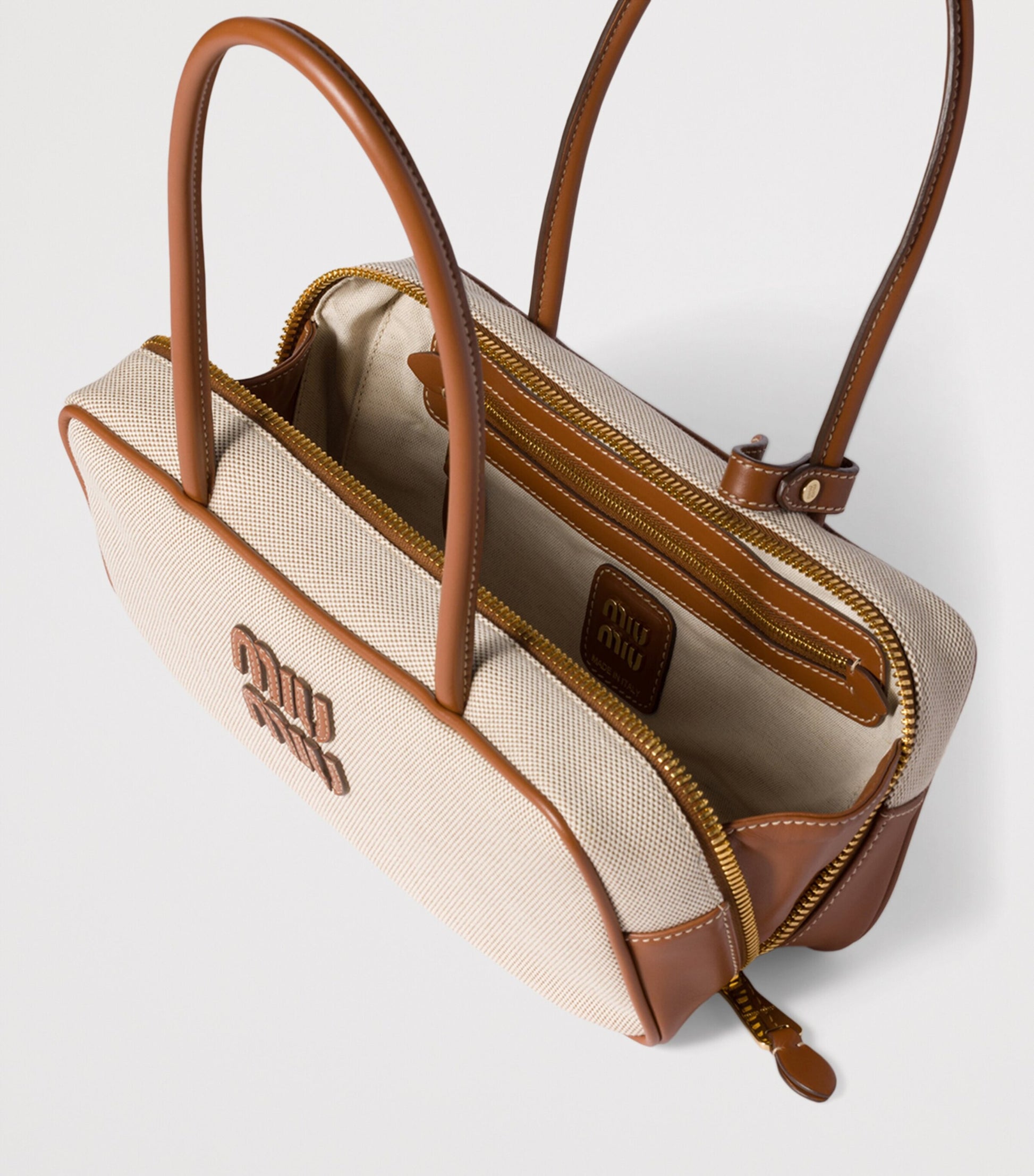 Neutral Canvas-Leather Beau Top-Handle Bag