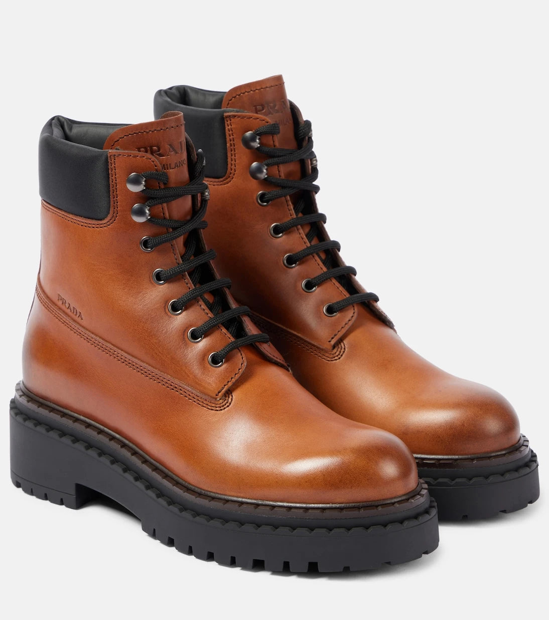 Prada - Re-Nylon and leather lace-up boots