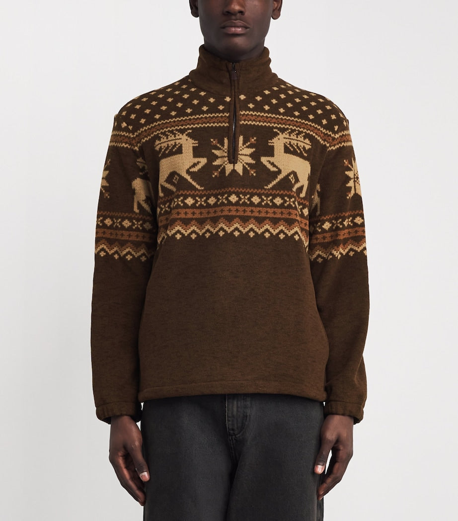 Brown Fleece Fair Isle Quarter-Zip Sweatshirt