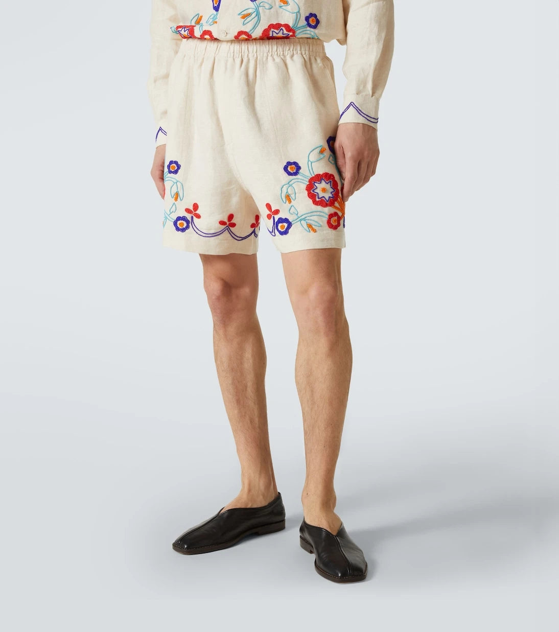 Bode - Garden Party beaded linen shorts