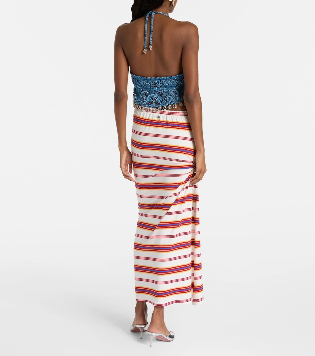 Rabanne - Gathered striped cotton-blend maxi skirt
