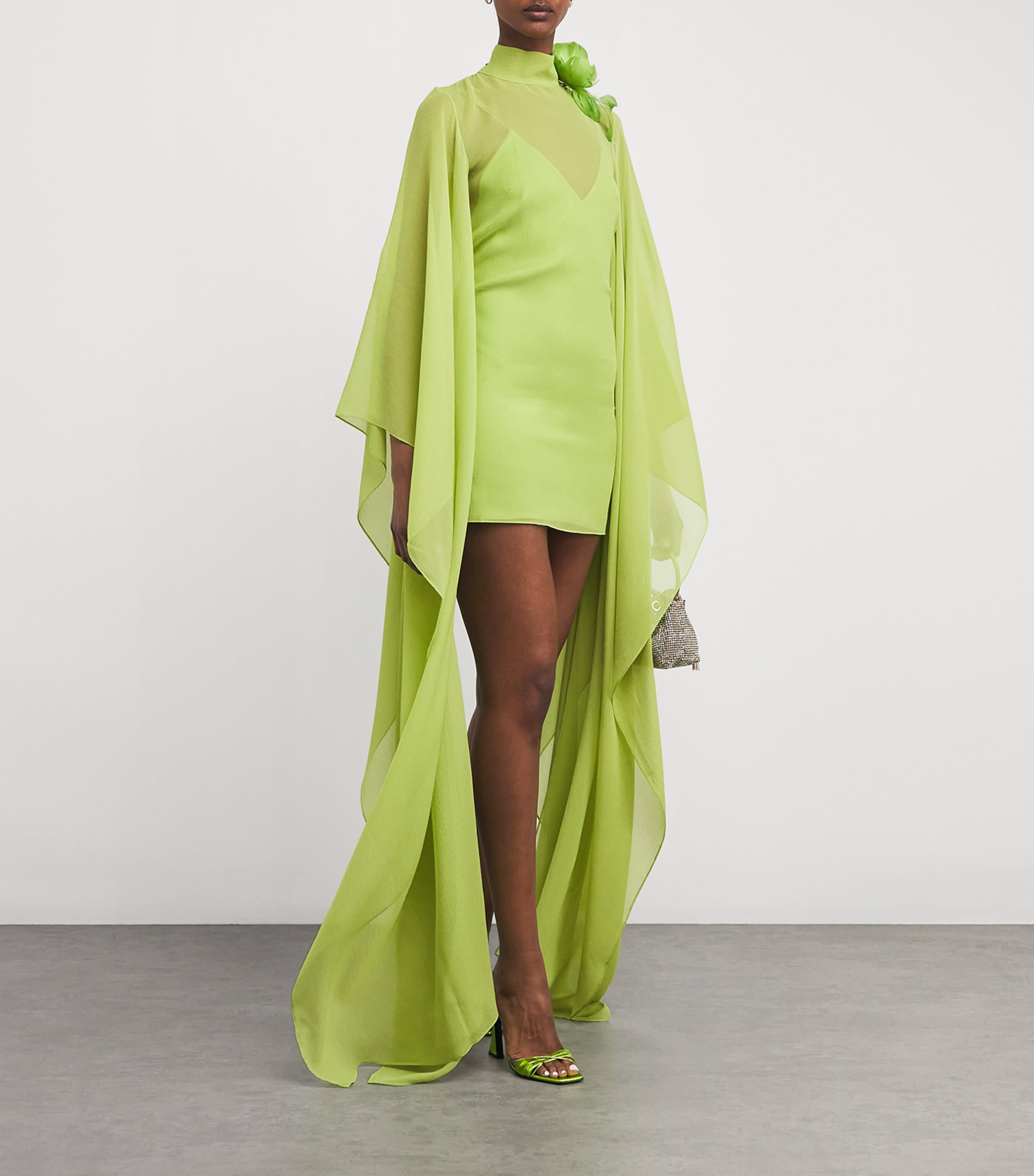 Silk Feather-Trim Lanzarote Garden Kaftan