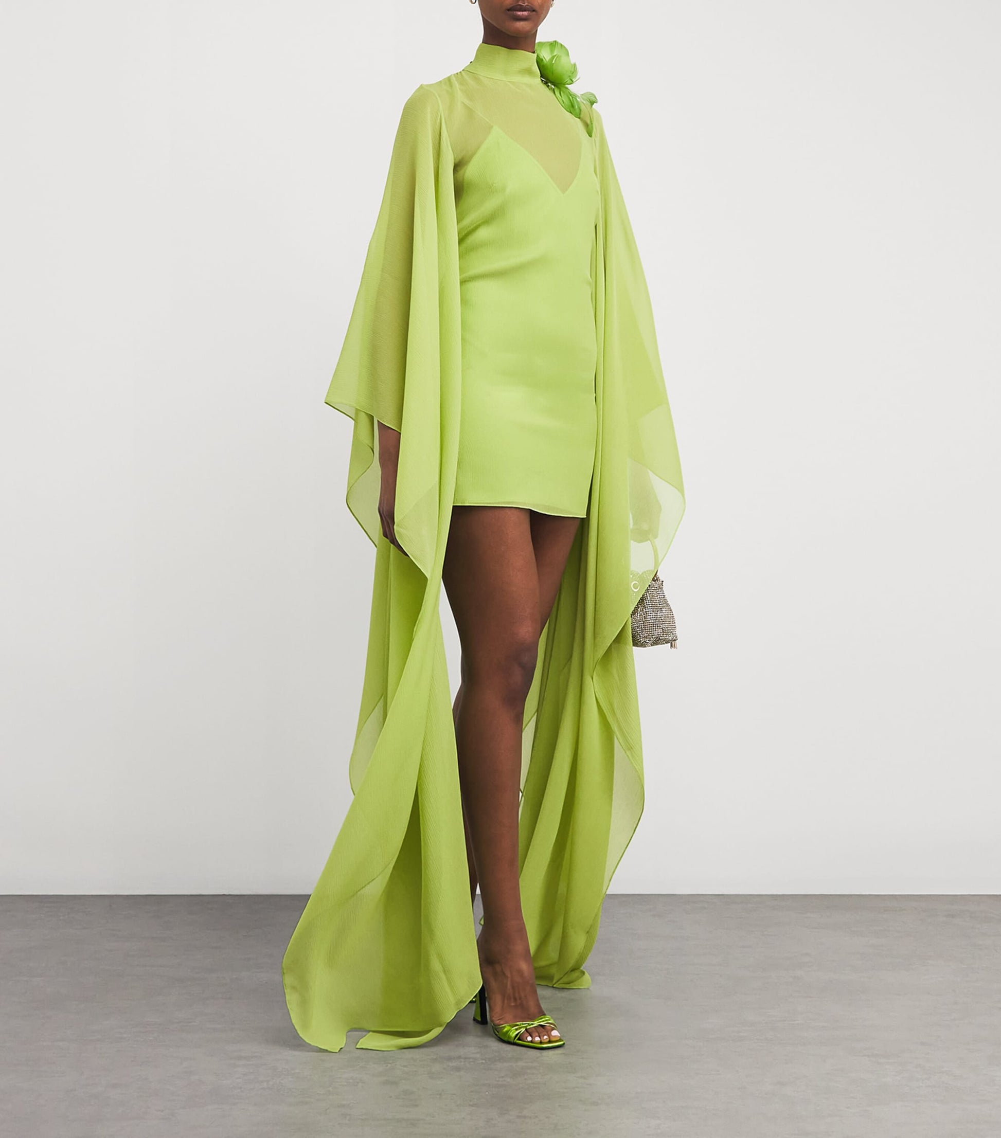 Silk Feather-Trim Lanzarote Garden Kaftan