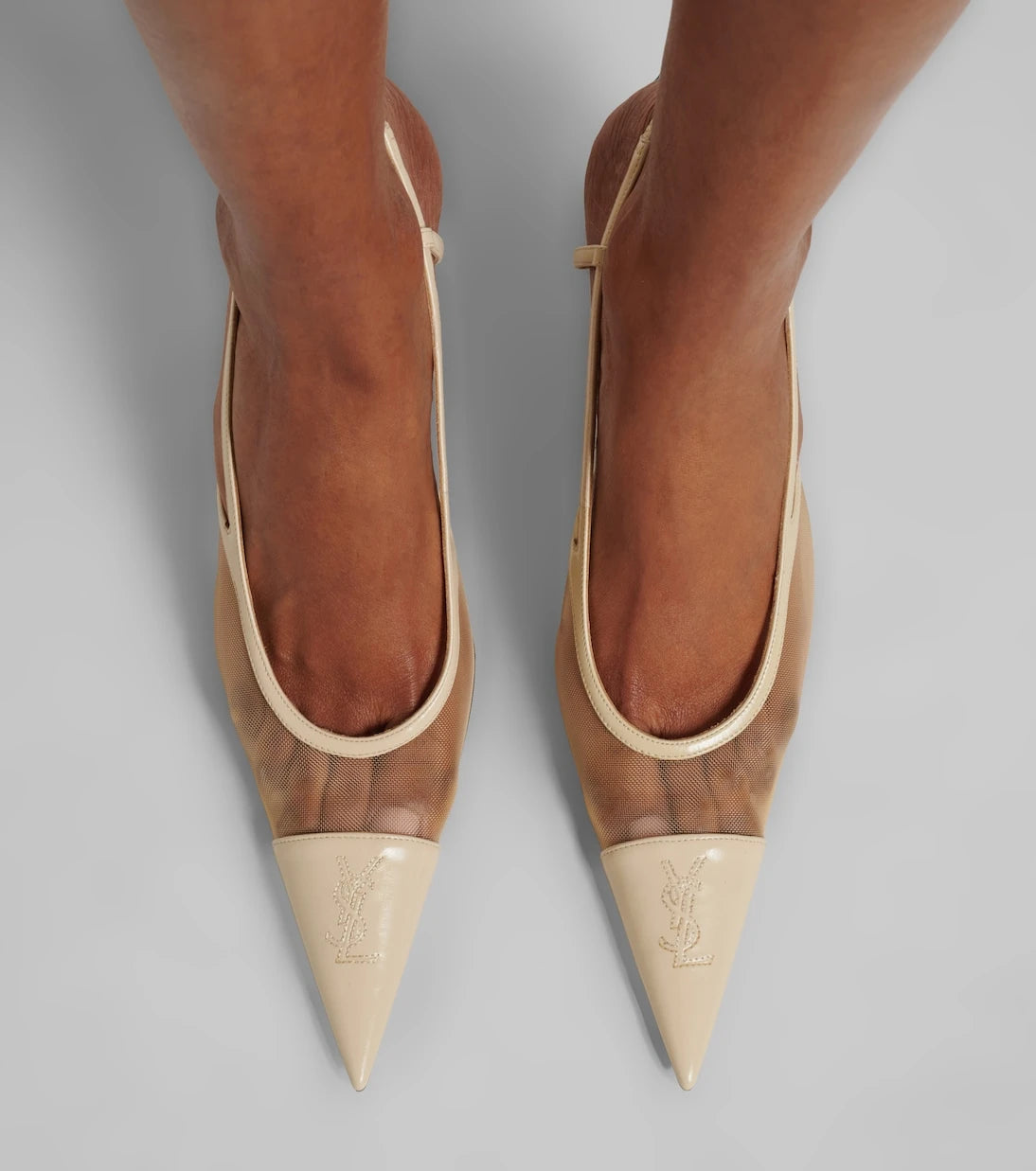Saint Laurent - Renée mesh and leather slingback pumps