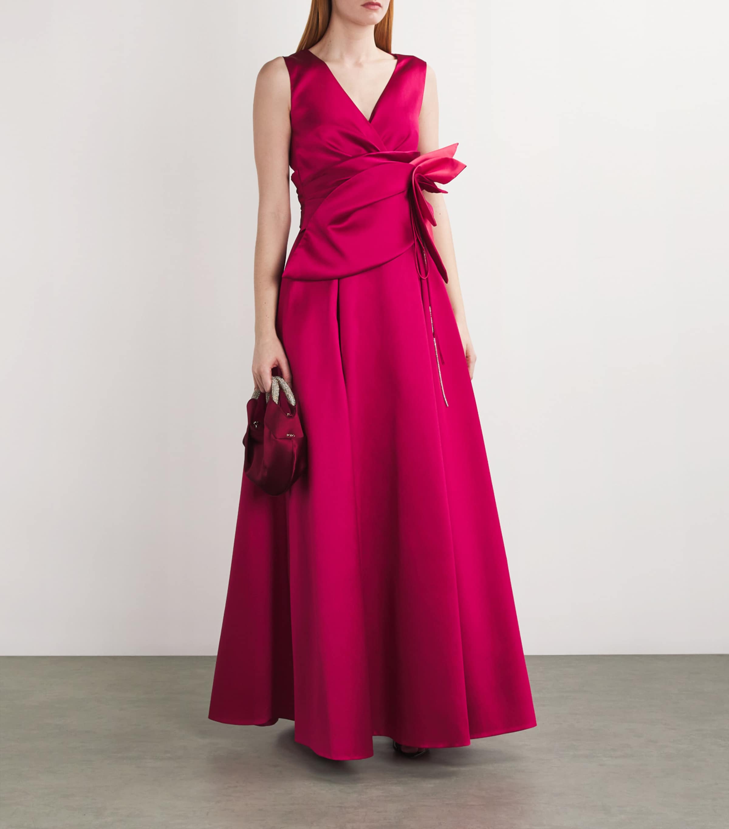 Talbot Runhof Pink Floral Tie-Waist Gown