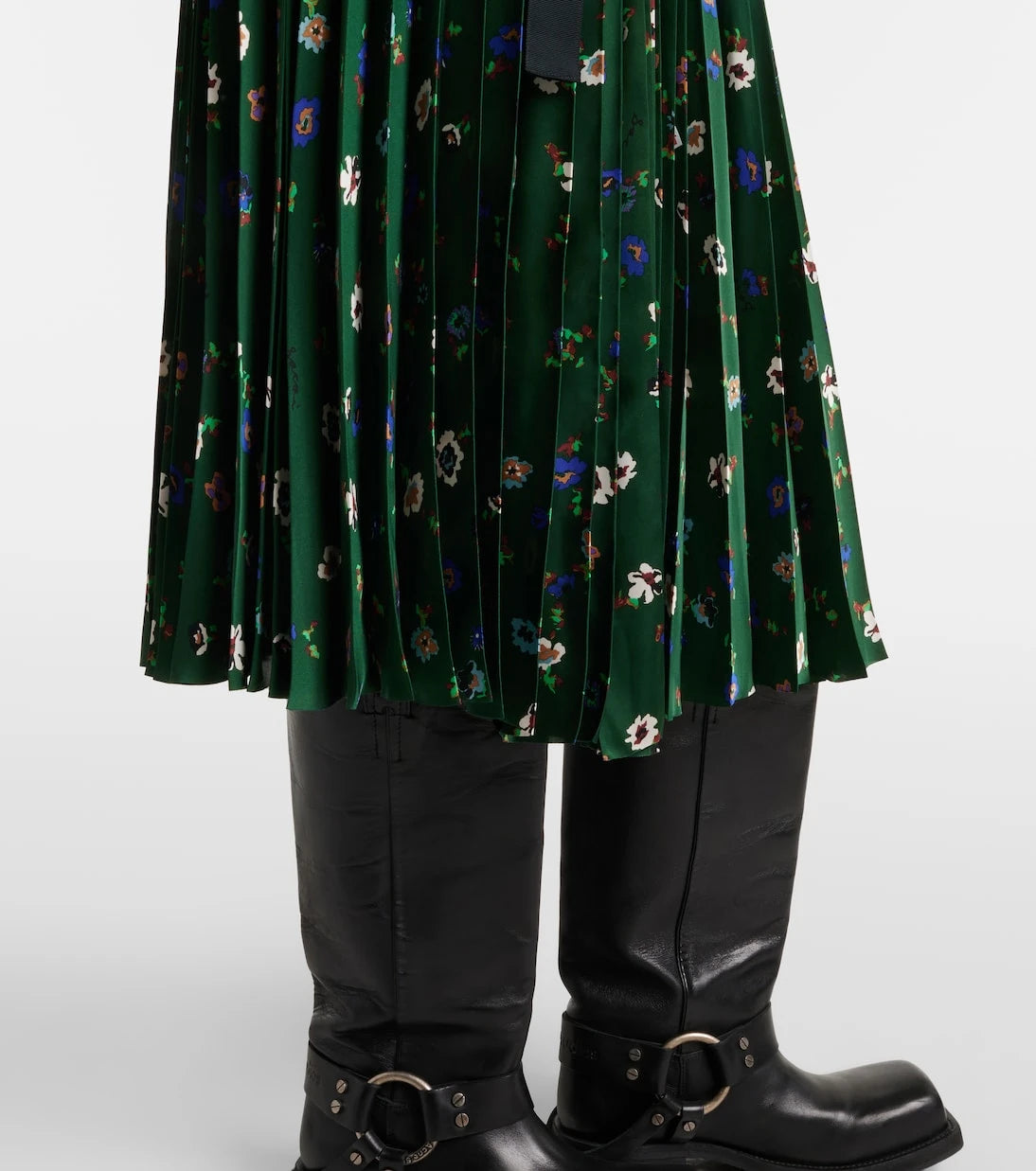 Sacai - Floral plissé satin midi skirt