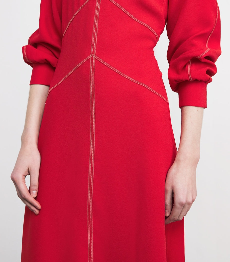 ME+EM Red Contrast-Stitch Panelled Maxi Dress