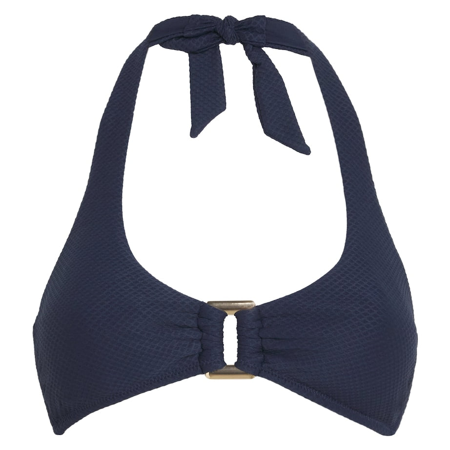 Navy Halterneck Rectangle Bikini Top