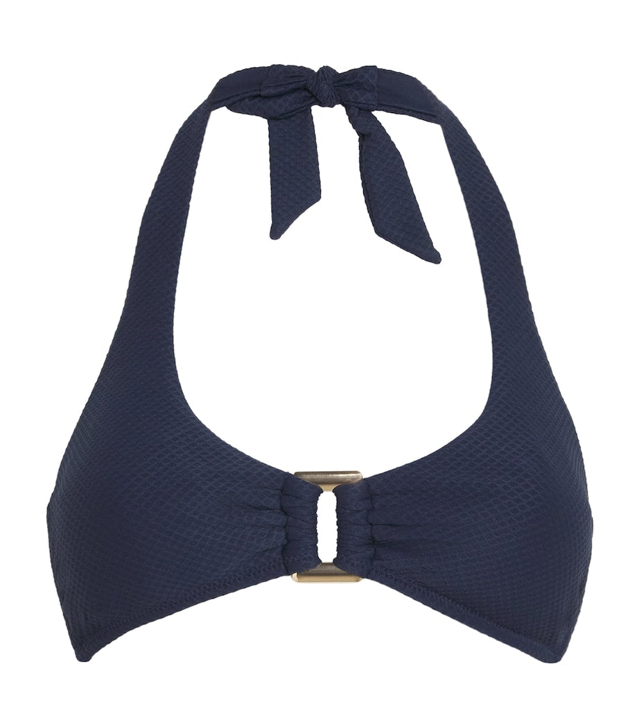 Navy Halterneck Rectangle Bikini Top