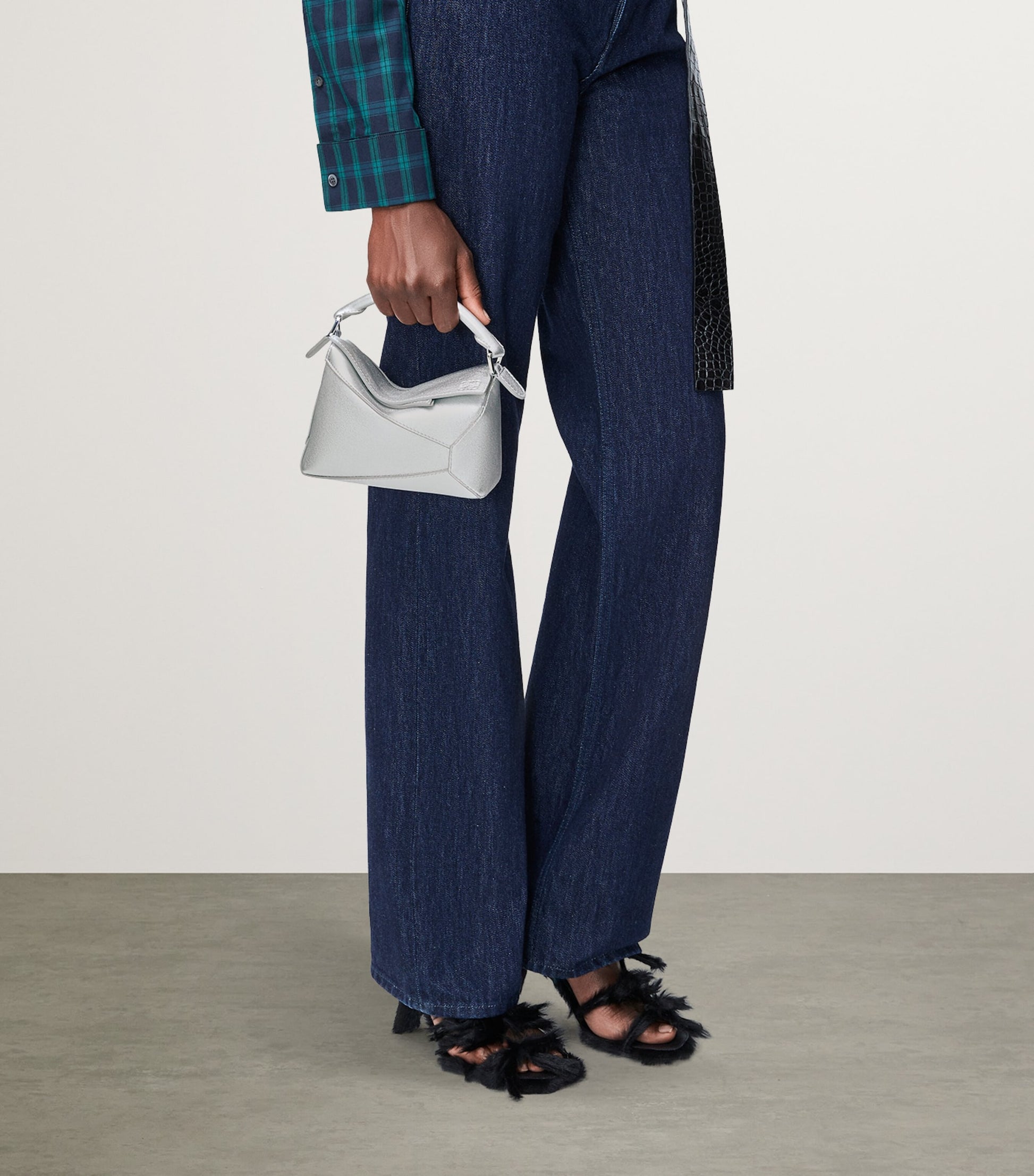 LOEWE Silver Mini Leather Puzzle Edge Top-Handle Bag