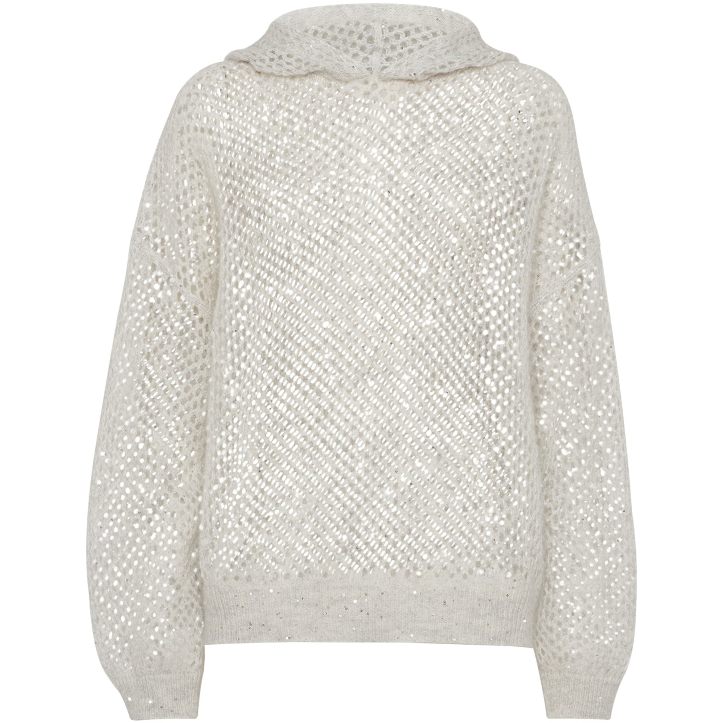 Brunello Cucinelli Grey Embellished Hooded Sweater