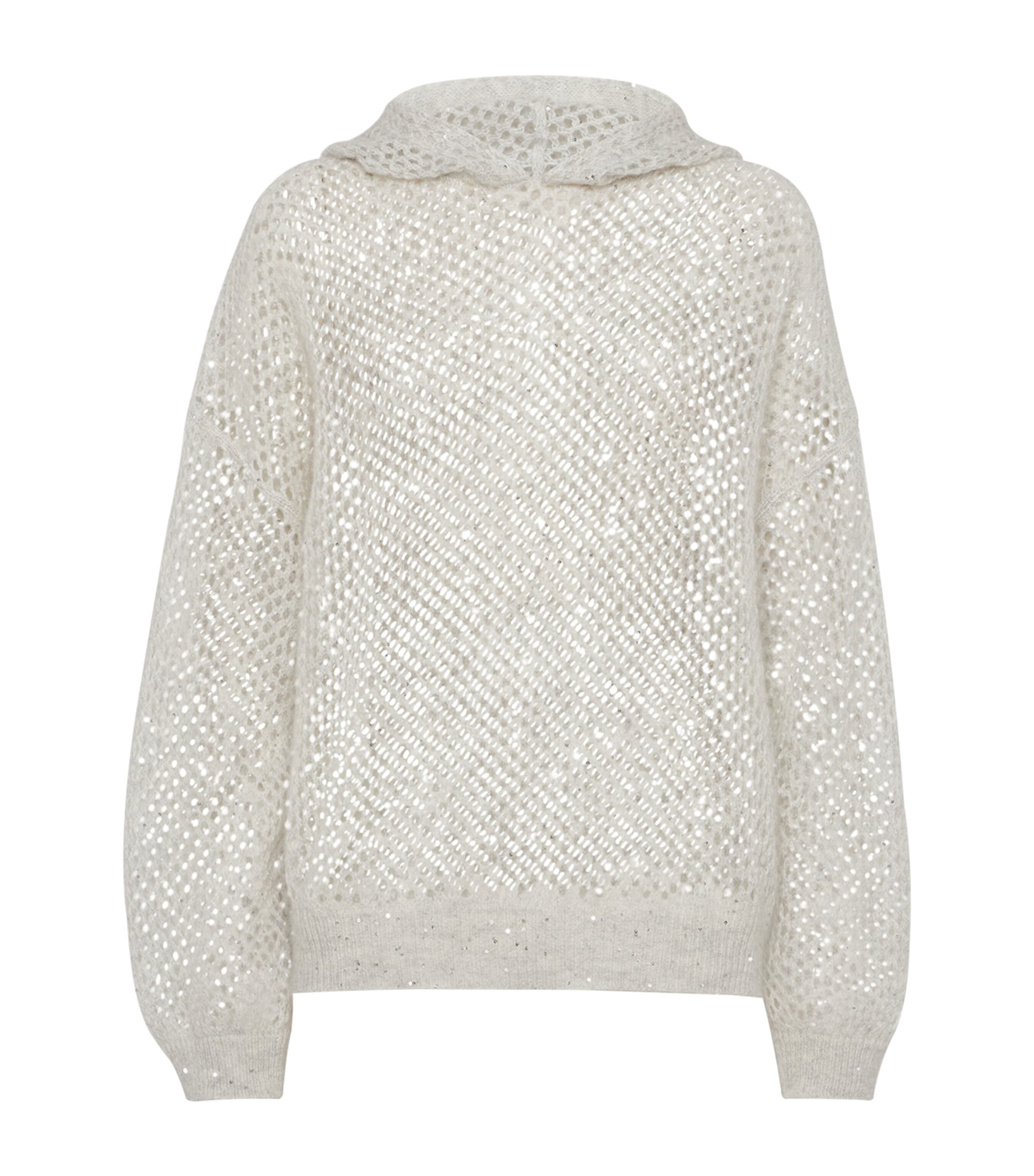 Brunello Cucinelli Grey Embellished Hooded Sweater