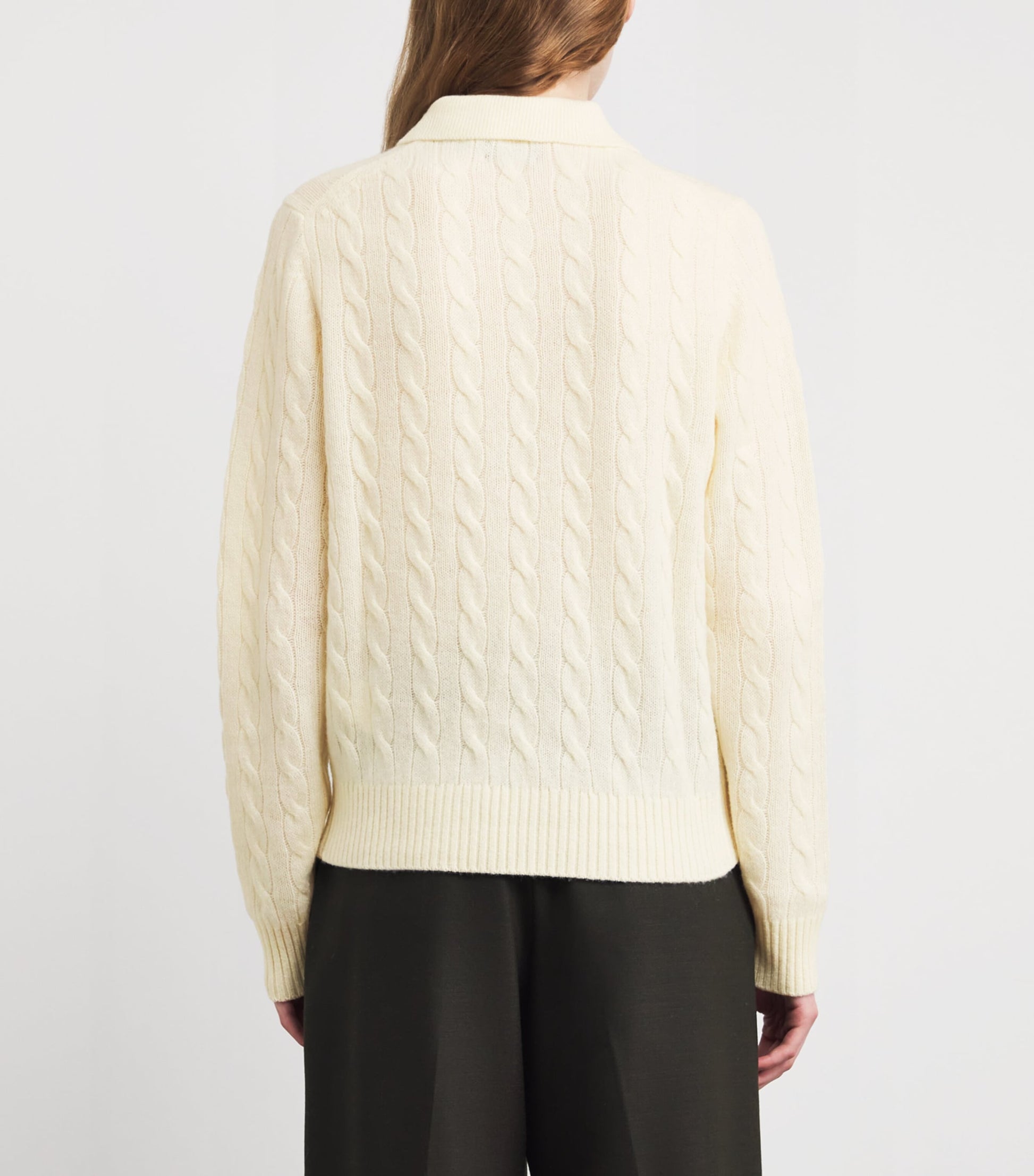 Ivory Wool-Cashmere Cable-Knit Polo Sweater