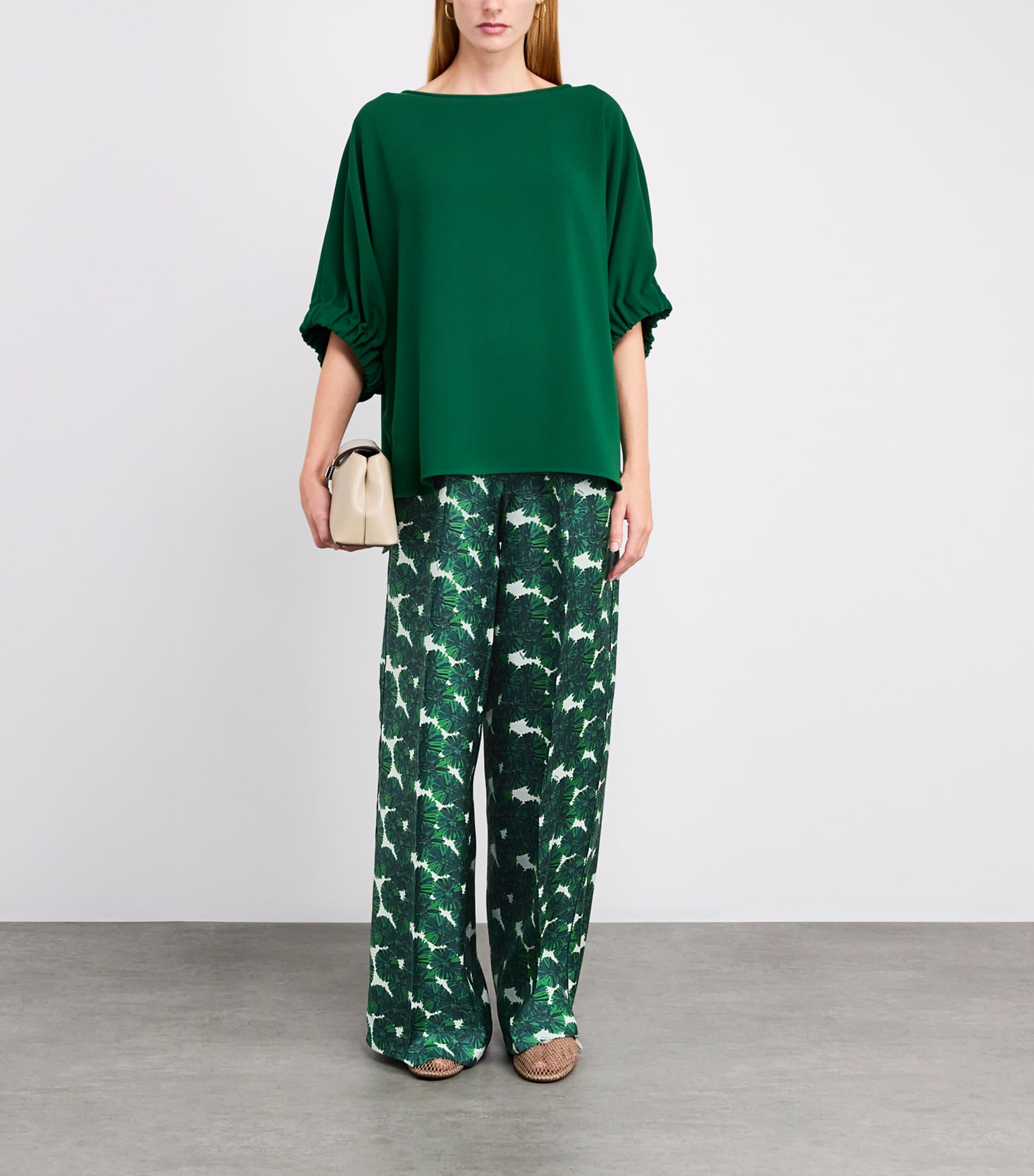 Max Mara Green Silk Printed Trousers