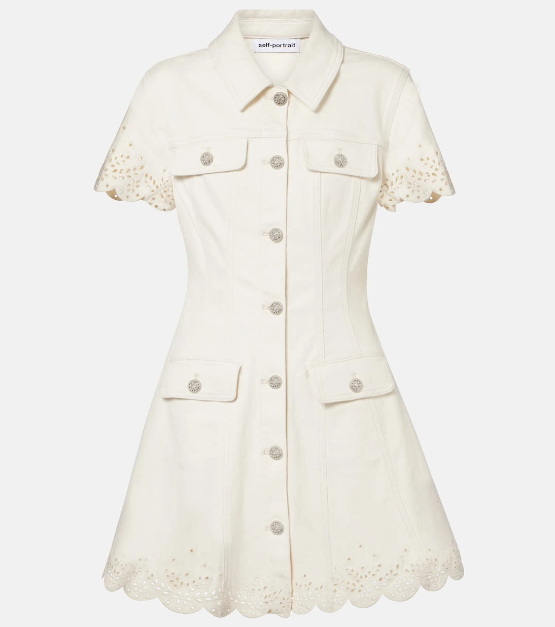 Self-Portrait - Broderie anglaise denim minidress