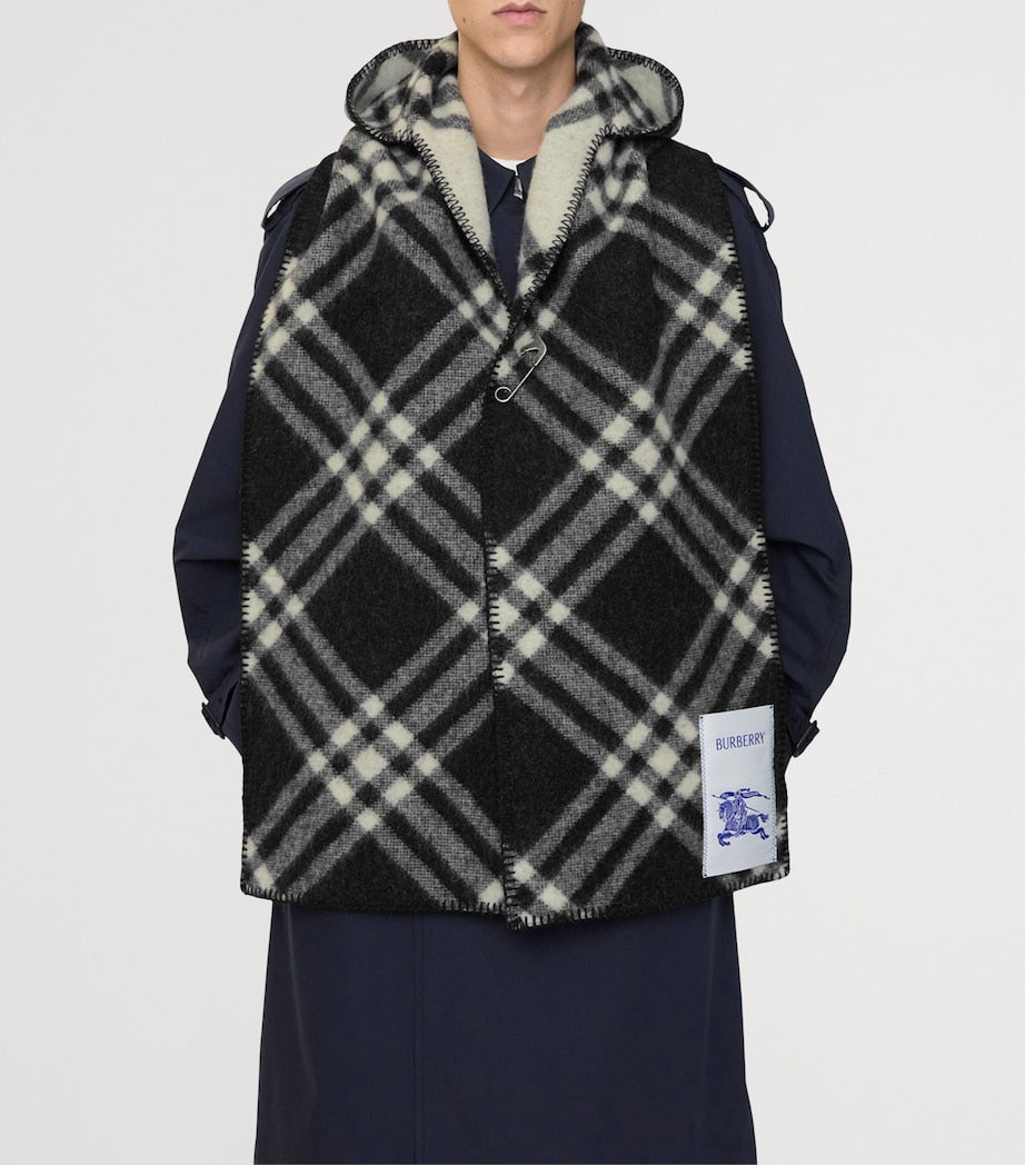 Wool Check Hooded Scarf BLACK