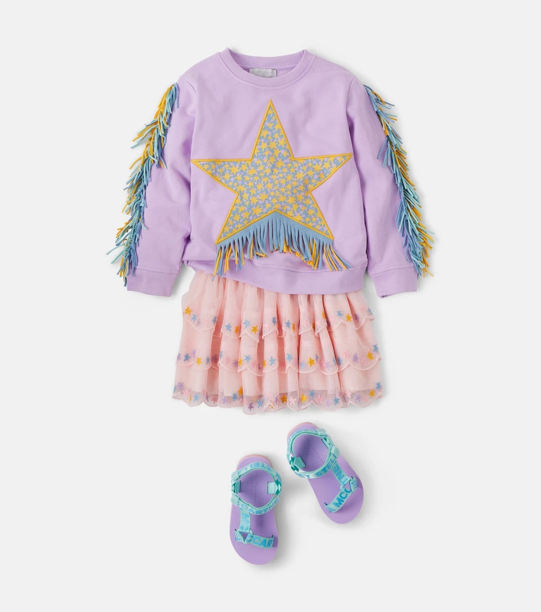 Stella McCartney Kids - سويت شيرت من جيرسيه القطن المطبوع بأهداب