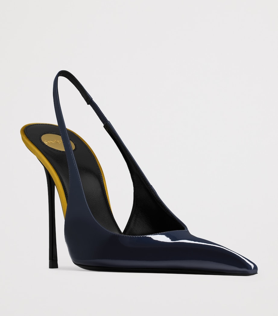 Saint Laurent Blue Patent Leather Amalia Slingback Pumps 110
