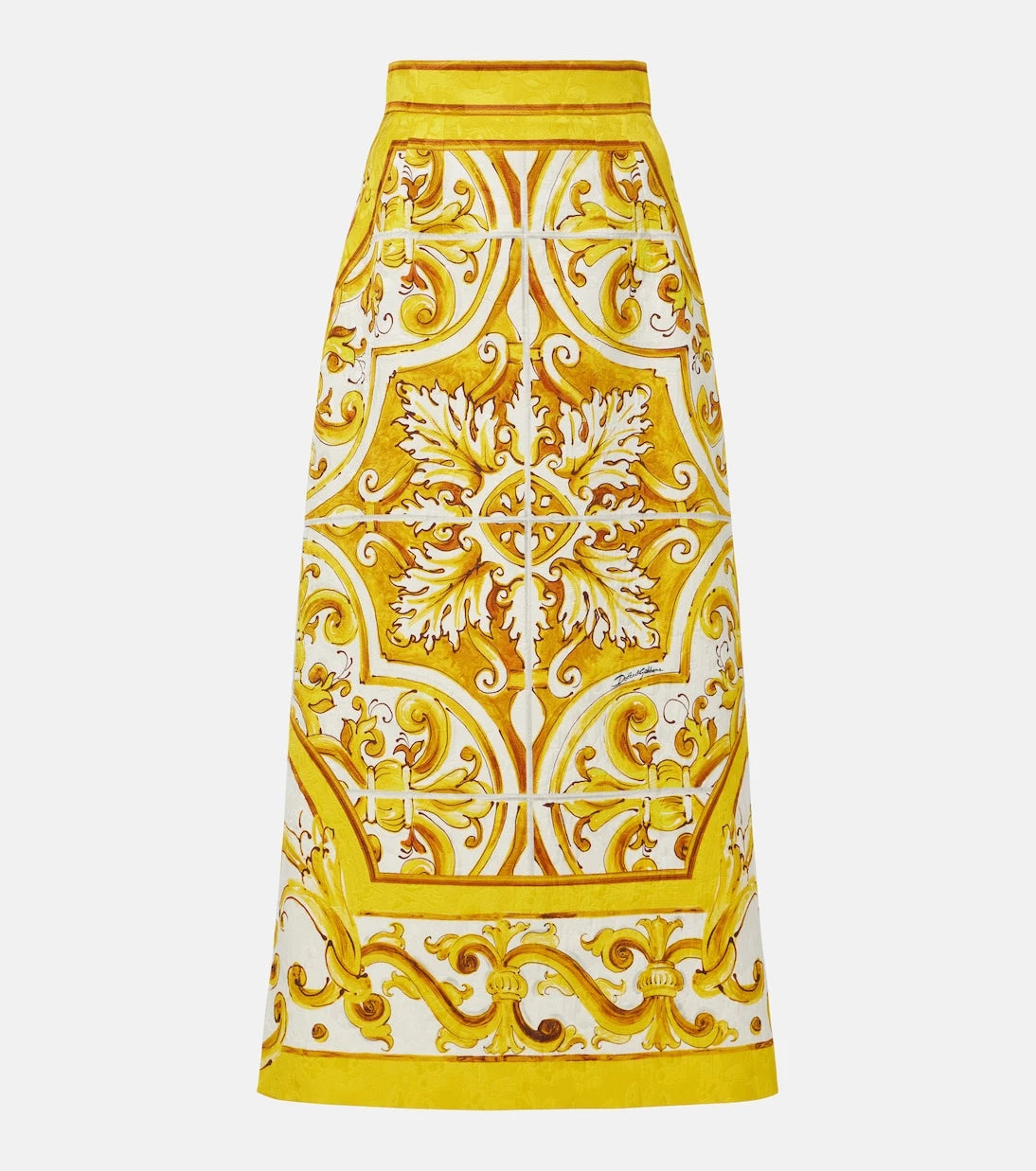 Dolce&Gabbana - تنورة متوسطة الطول من قماش البروكار بنمط مايوليكا