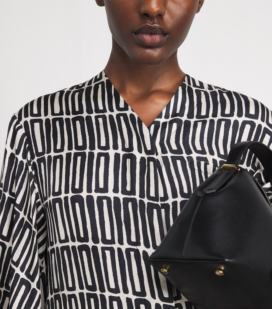 Black Silk Printed Midi Dress