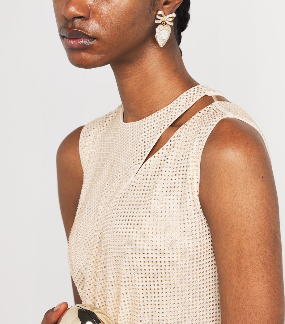 Self-Portrait Beige Embellished Cut-Out Midi Dress