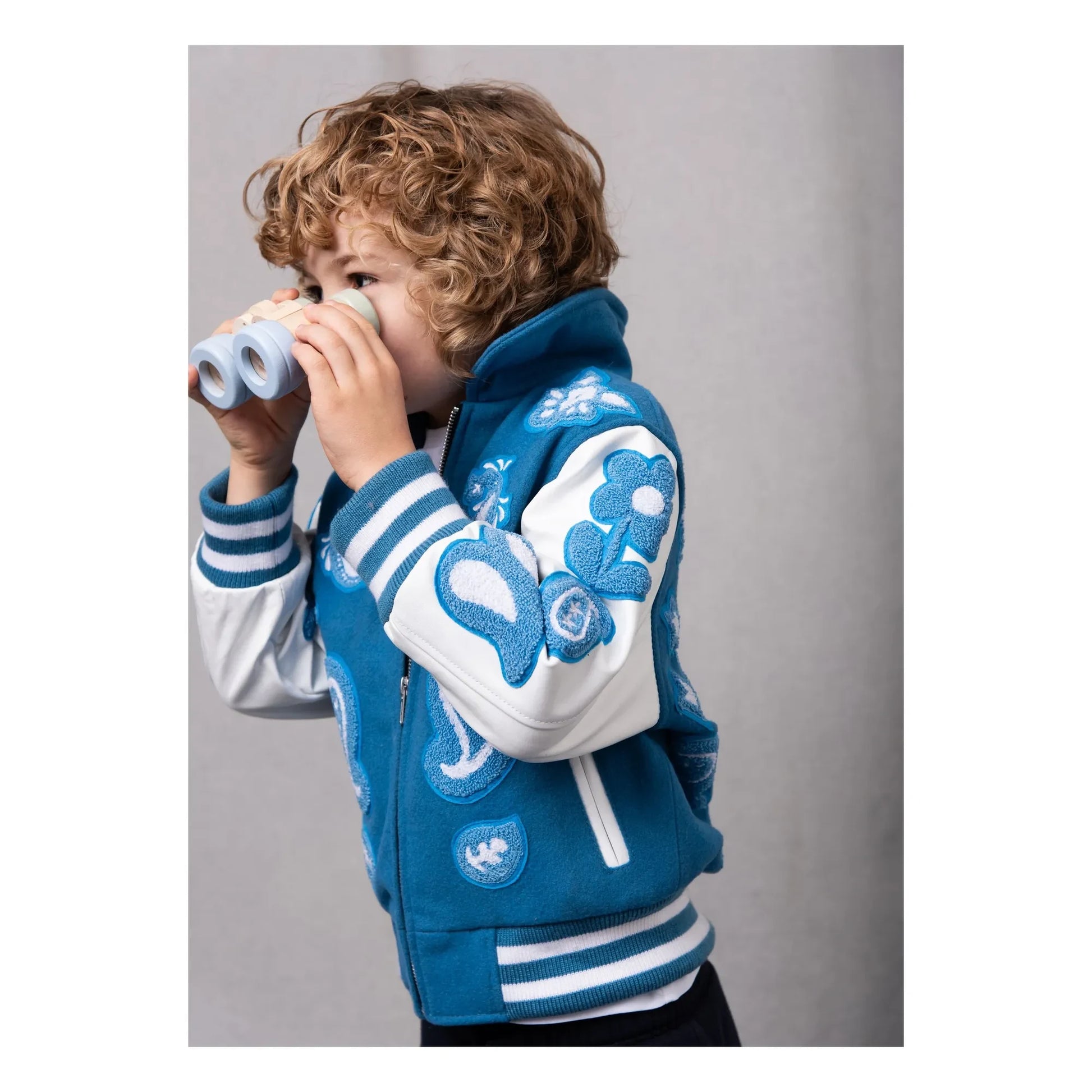 Fille Garçon - Paisley Wool and Leather Bomber | Blue