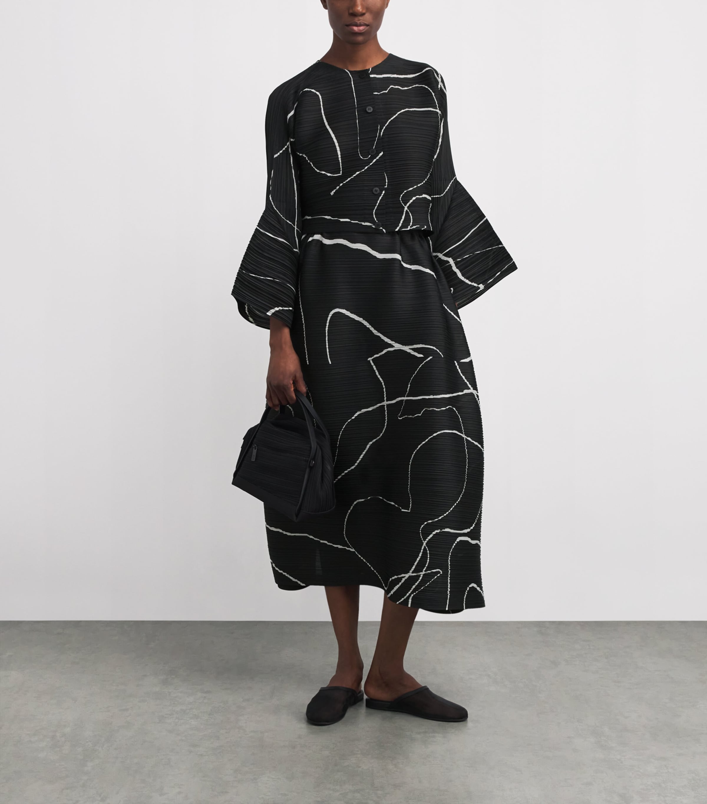 Printed Pause Midi Skirt BLACK