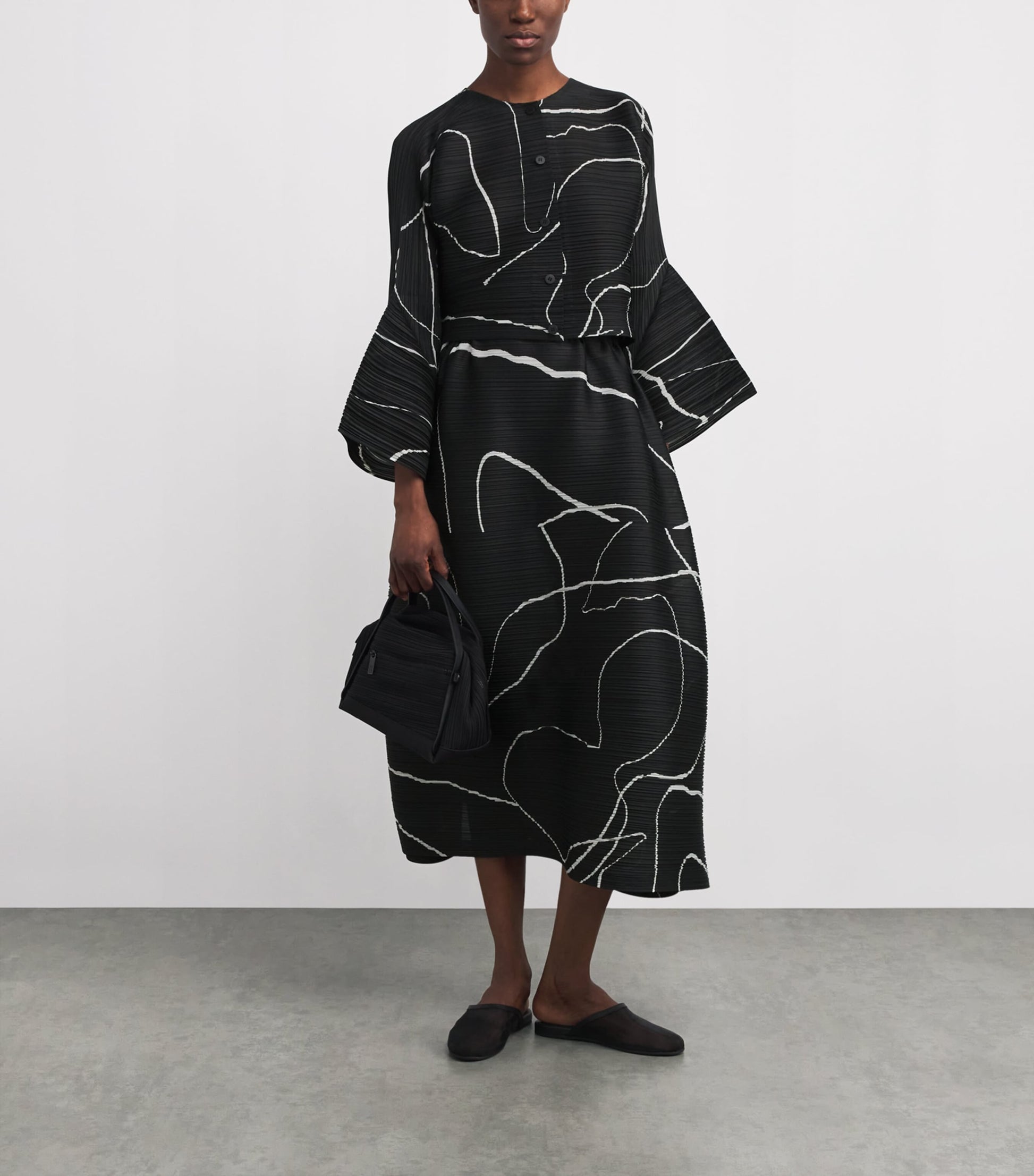 Printed Pause Midi Skirt BLACK