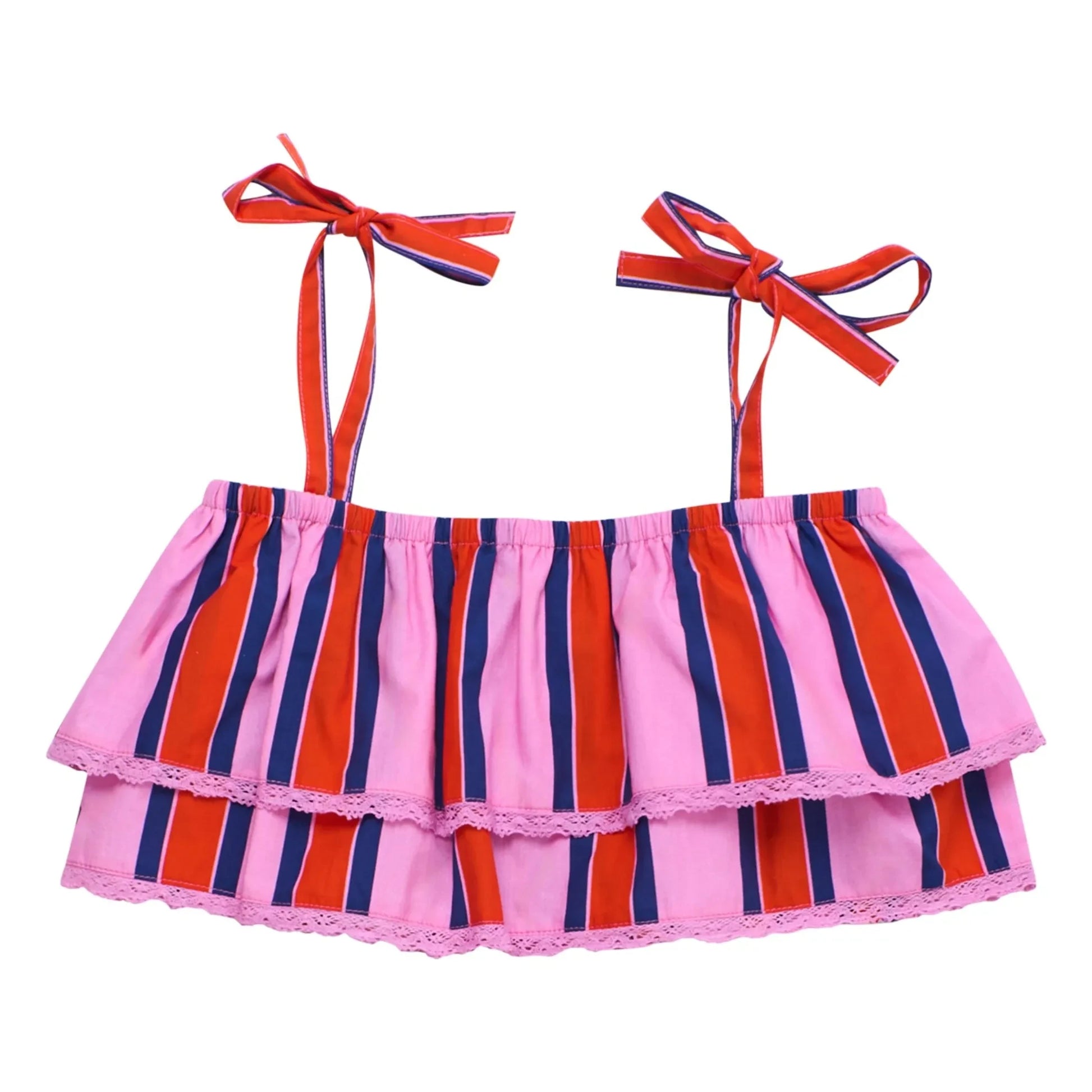 Maison Mangostan - Striped Ruffle Crop Top | Pink