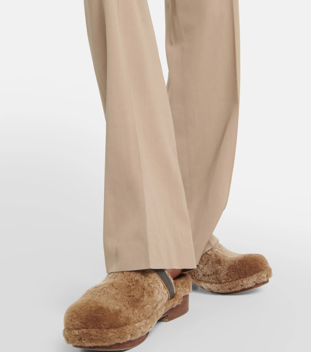 Brunello Cucinelli - بنطال صوف مستقيم بقصة خصر مرتفعة