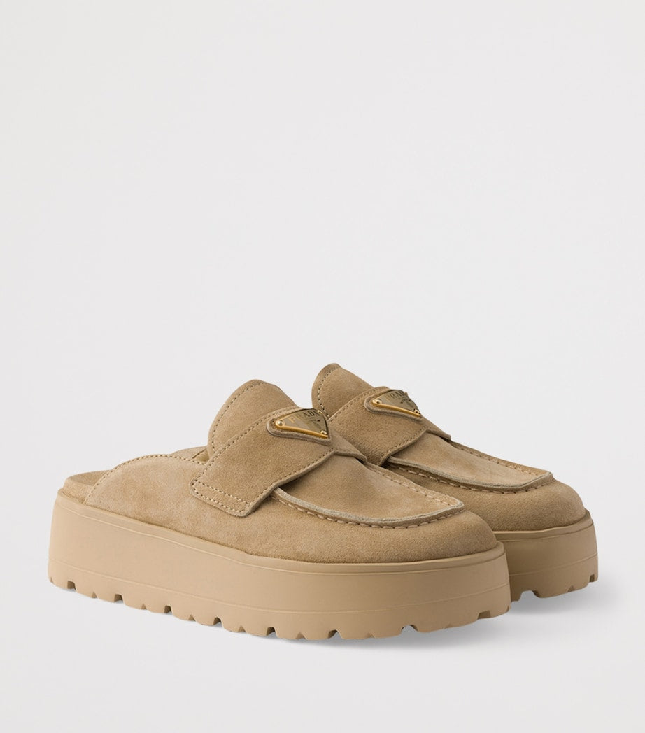 Prada Neutral Suede Flatform Mules