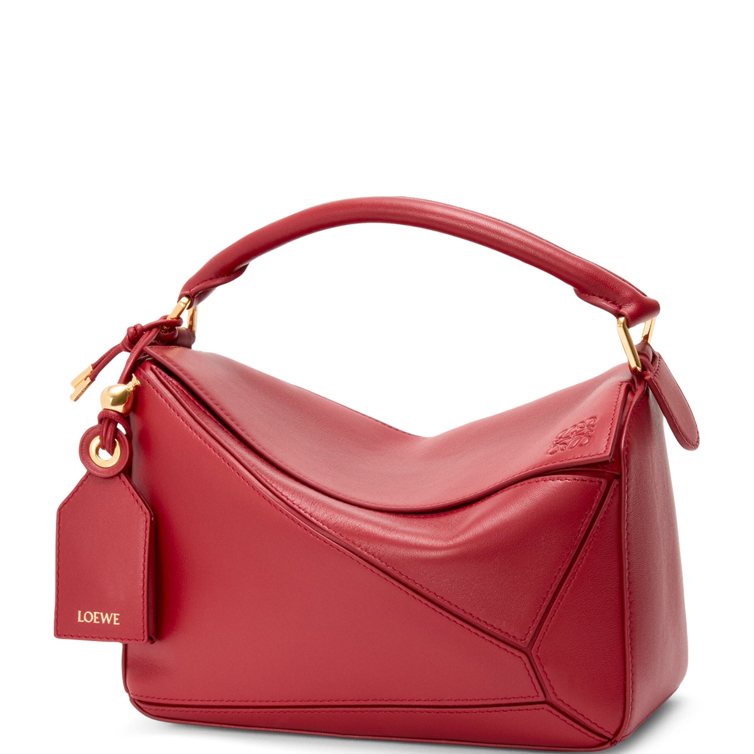 LOEWE Red Small Leather Featherlight Puzzle Top-Handle Bag