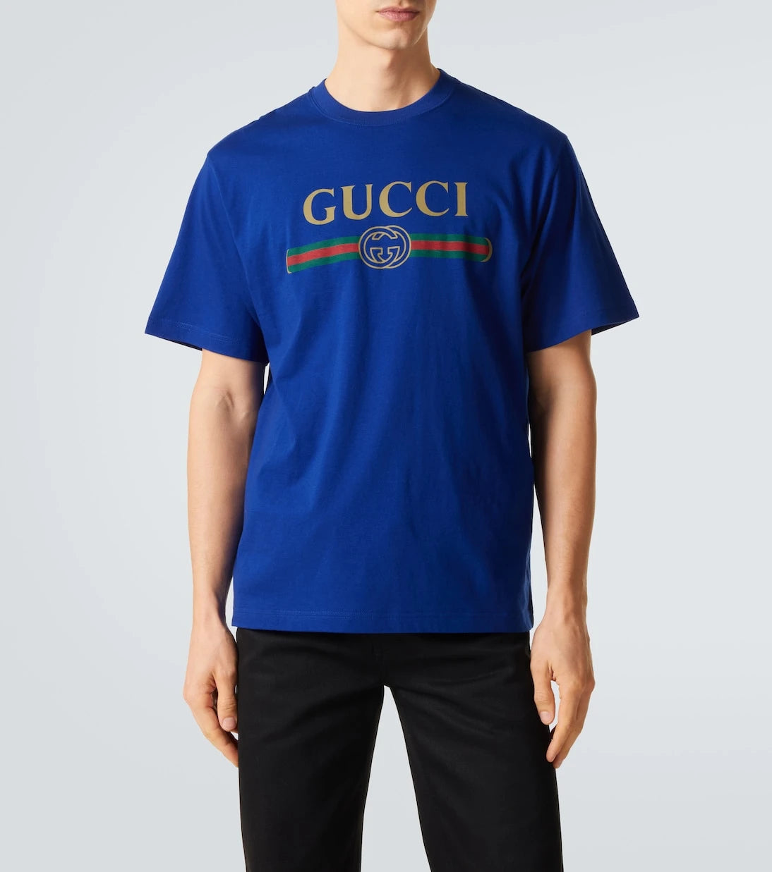 Gucci - تيشيرت جيرسيه قطن وحرير بشعار الماركة