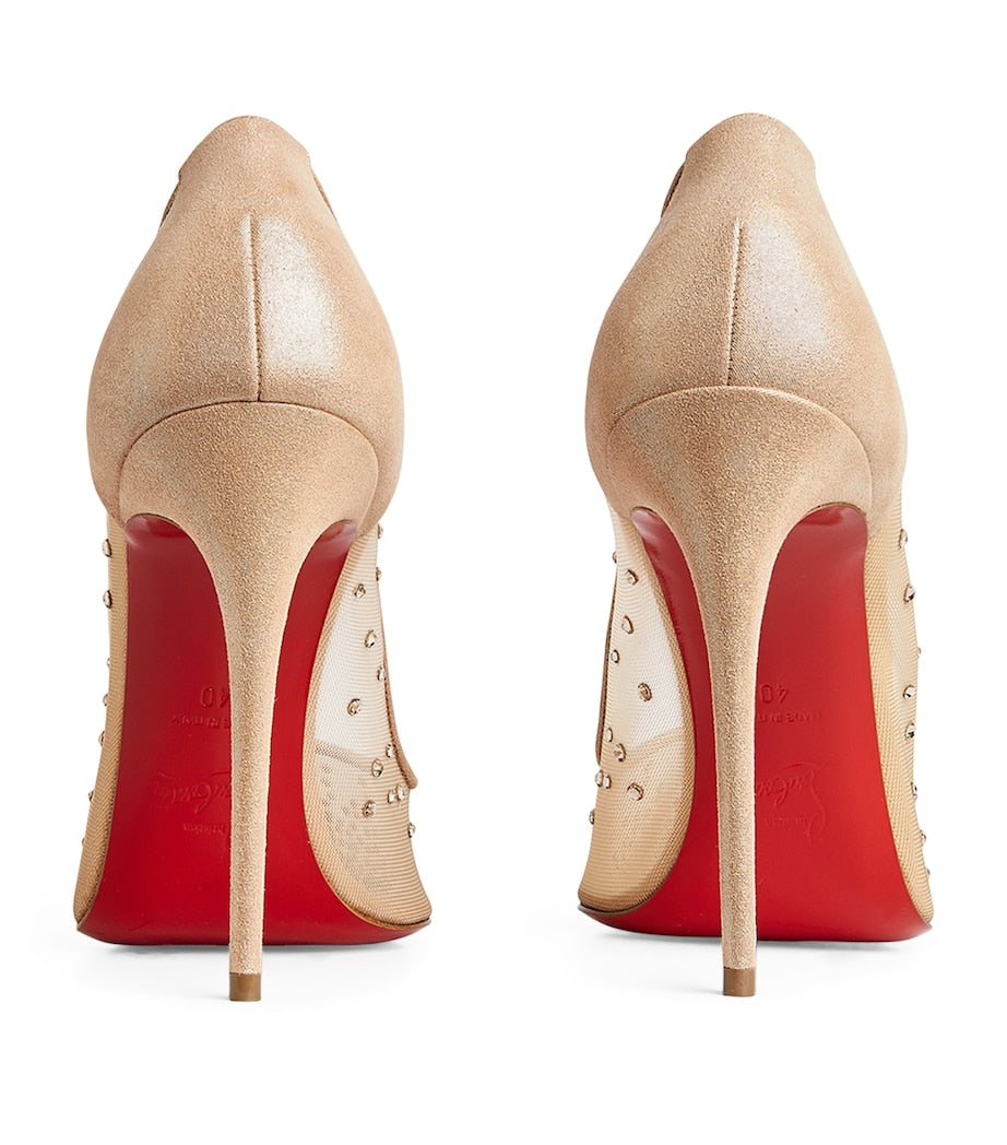 Beige Follies Strass Suede Pumps 100