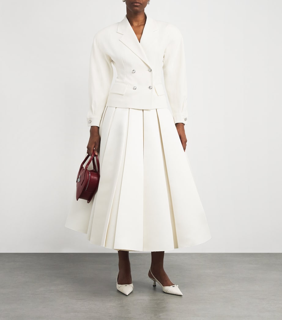 White Wool-Blend Crepe Jacket