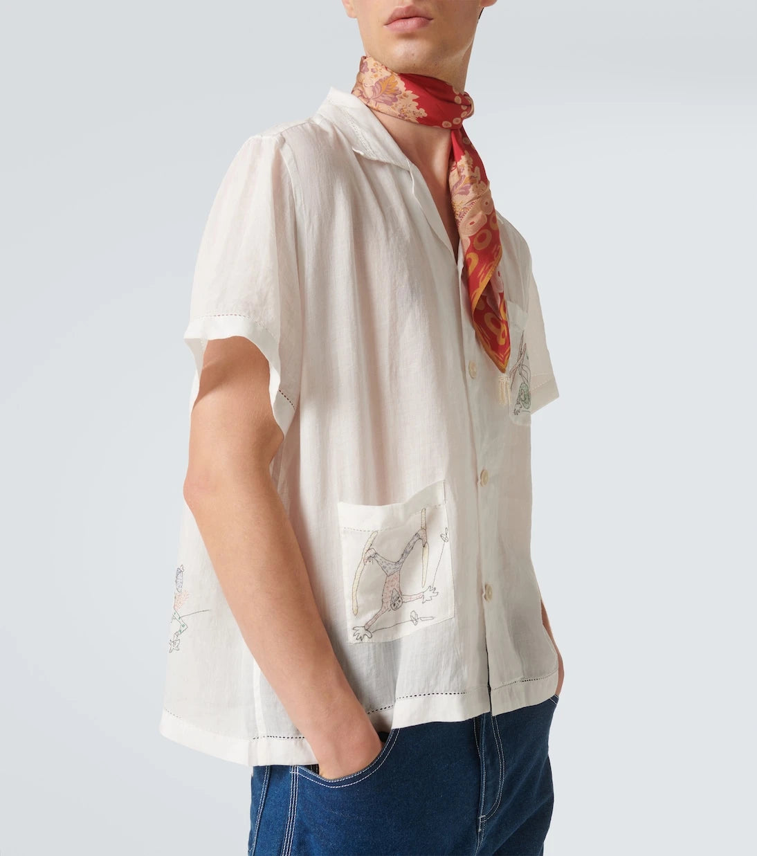 Bode - Skiers linen bowling shirt