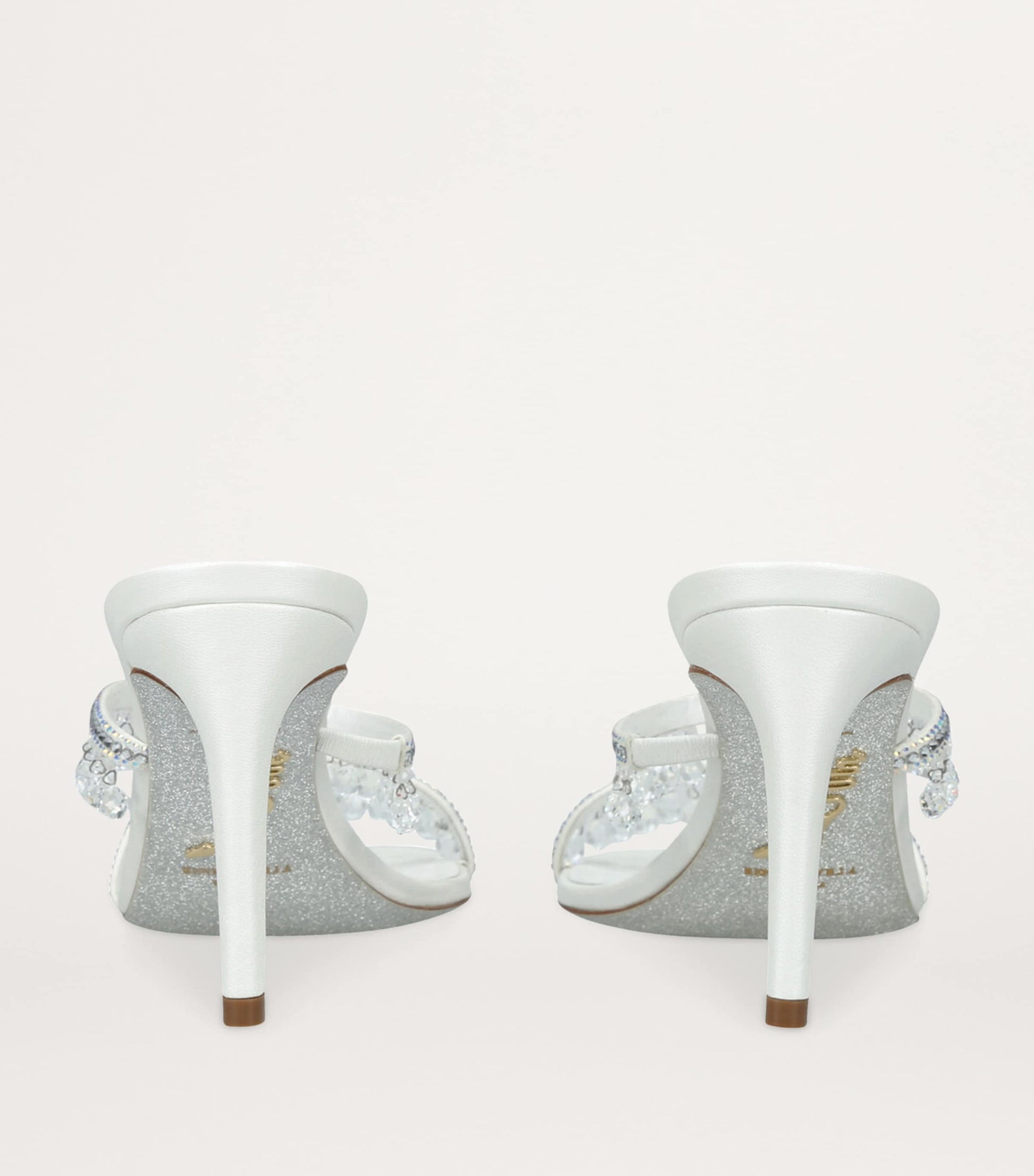 René Caovilla White Embellished Chandelier Mules 80