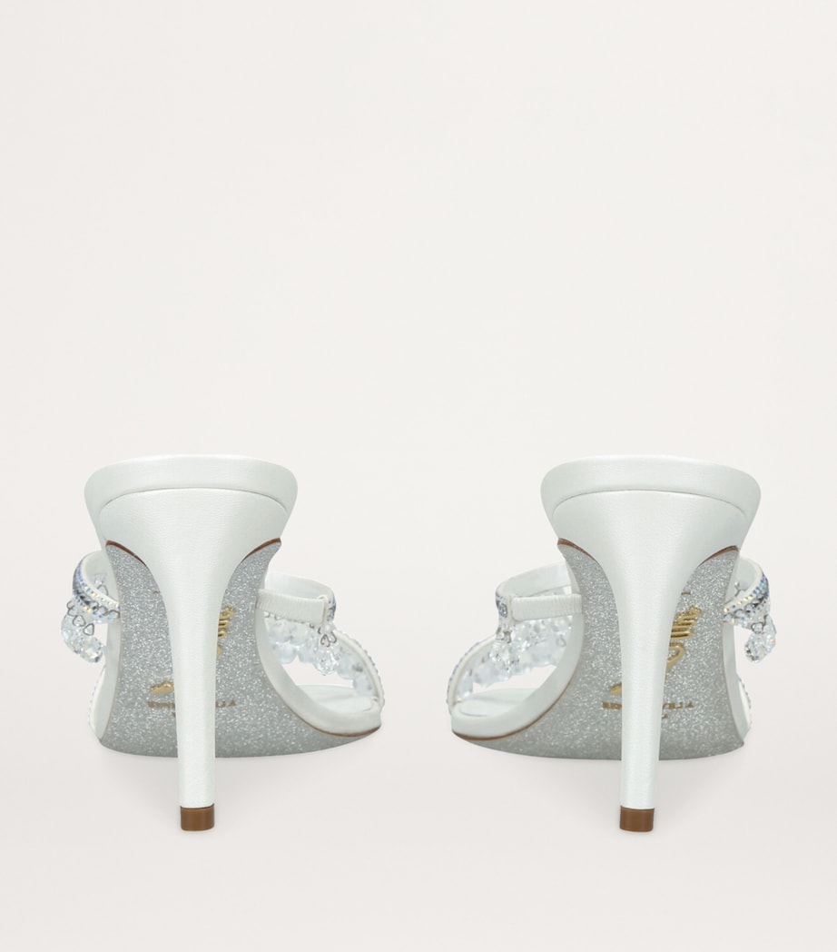 René Caovilla White Embellished Chandelier Mules 80