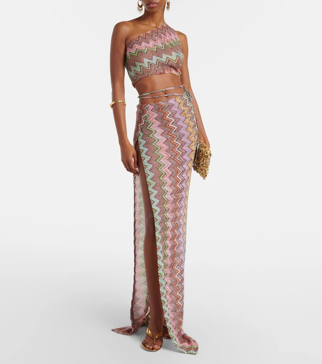 Missoni - تنورة بنمط متعرج لامعة ملفوفة
