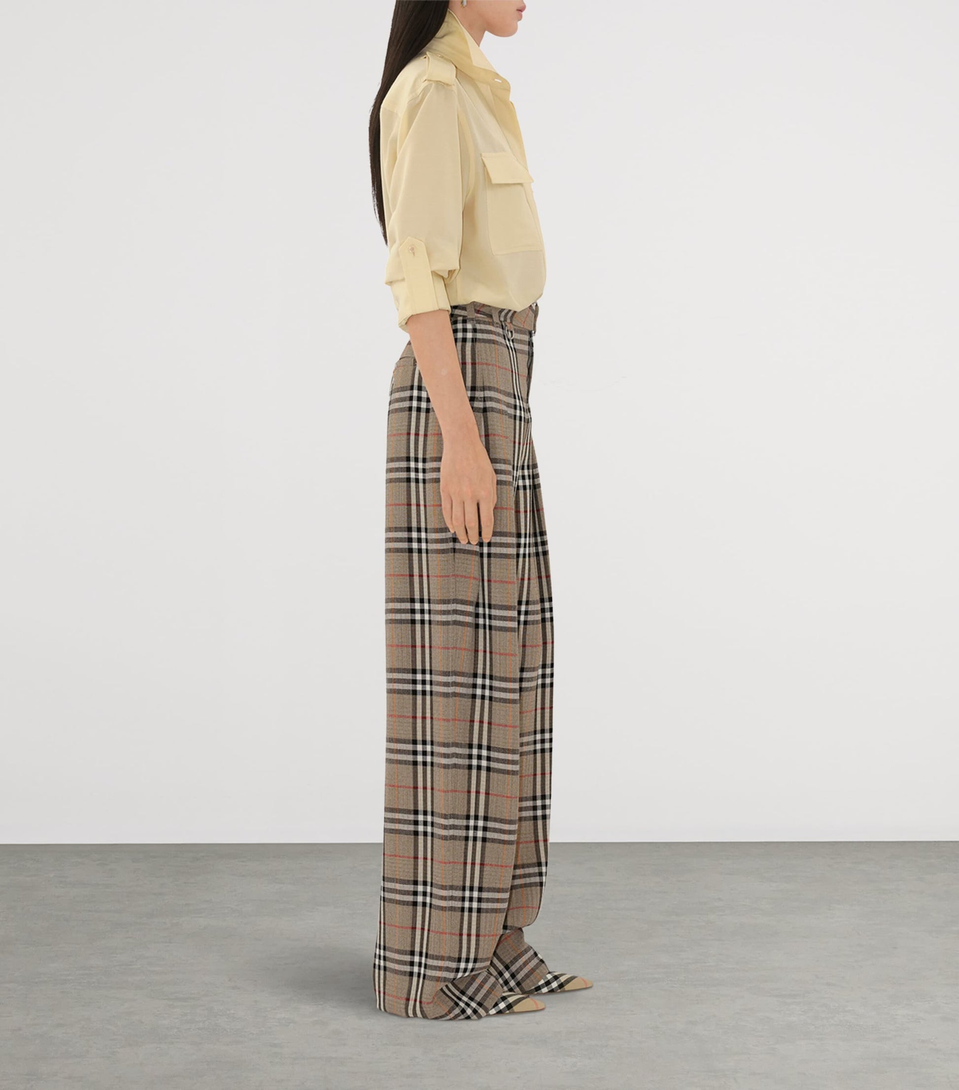 Burberry Check Belted Wide-Leg Trousers