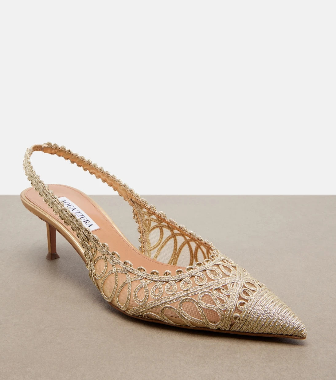 Aquazzura - Kahlo metallic raffia and mesh slingback pumps