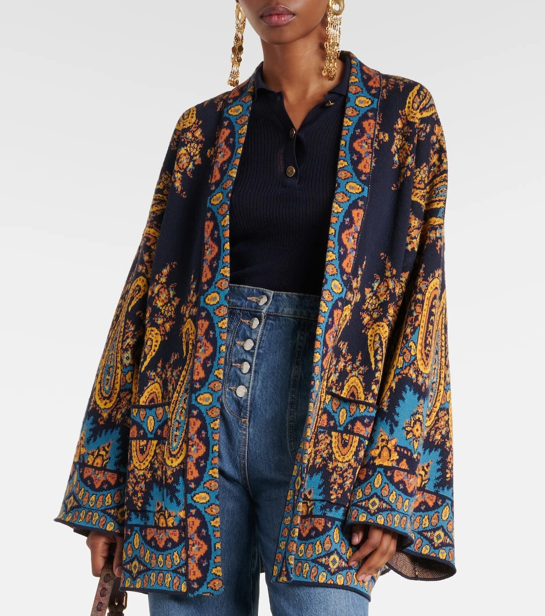 Etro - Jacquard cotton-blend wrap cardigan