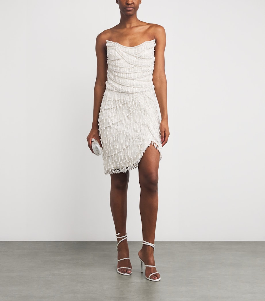 Pamella Roland Ivory Beaded Strapless Mini Dress