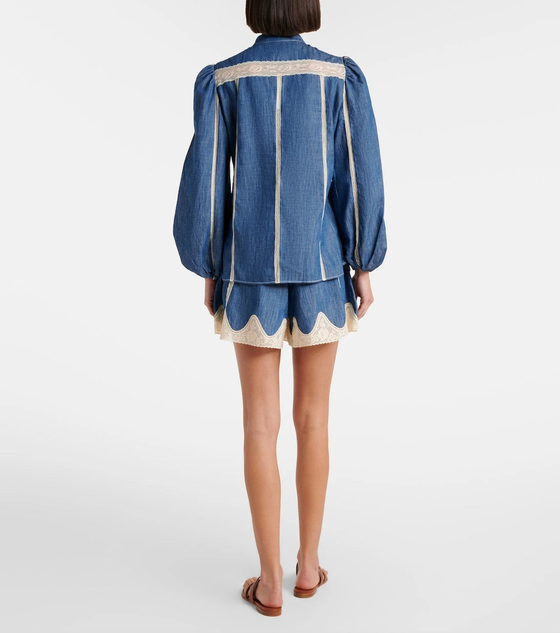 Zimmermann - Awaken lace-trimmed denim shorts