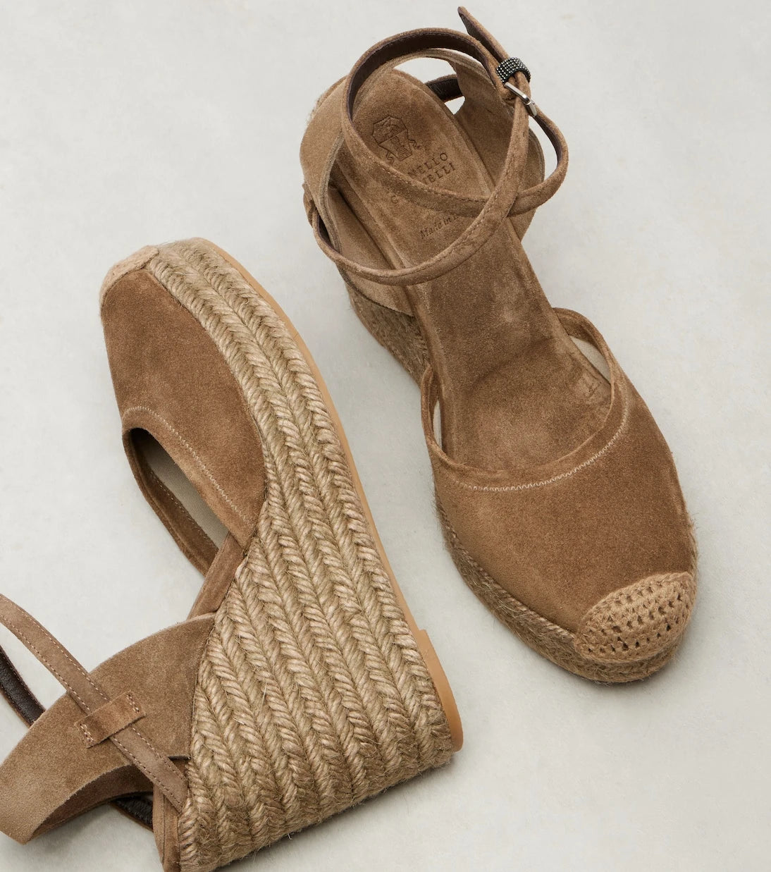 Brunello Cucinelli - Monili 80 suede espadrille wedges